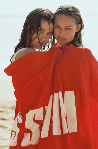 Red LET'S SWIM Towel