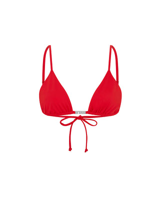 Red LET'S SWIM Triangle Bikini Top