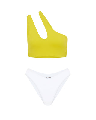 Yellow Teardrop Cut Out One Shoulder Bikini Top