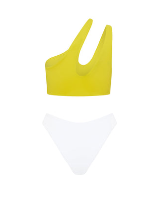 Yellow Teardrop Cut Out One Shoulder Bikini Top