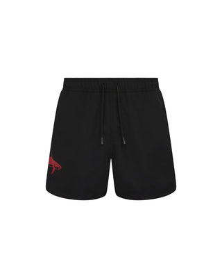 Black With Red Shark Print Swim Shorts