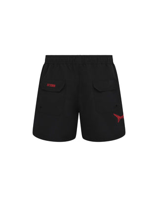 Black With Red Shark Print Swim Shorts