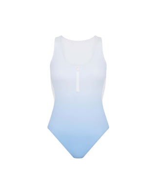 Blue Zip Front Colour Block Swimsuit