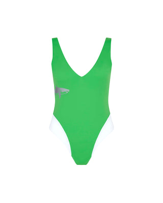 Green Shark Print Plunge Swimsuit