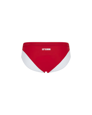 Red LET'S SWIM Logo Trunks