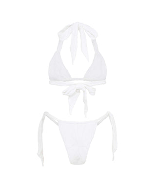 White Tie Side Jacquard Towelling Bikini Bottom