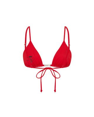 Red LET'S SWIM Triangle Bikini Top