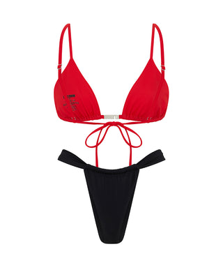 Red LET'S SWIM Triangle Bikini Top