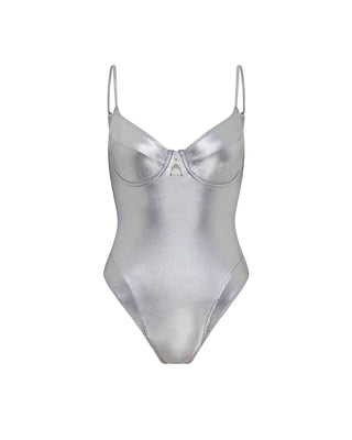 Silver Metallic Wired Balconette Swimsuit