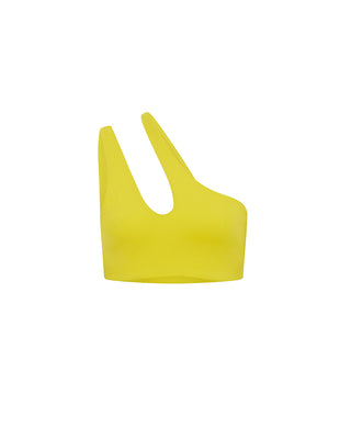Yellow Teardrop Cut Out One Shoulder Bikini Top