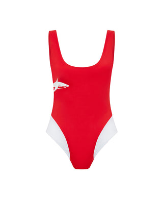 Red and White Shark Swimsuit