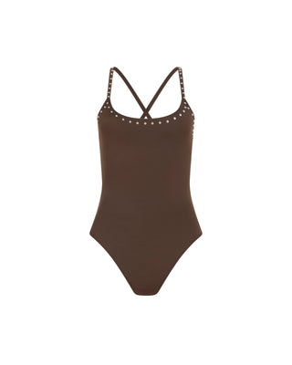 Brown Studded Swimsuit